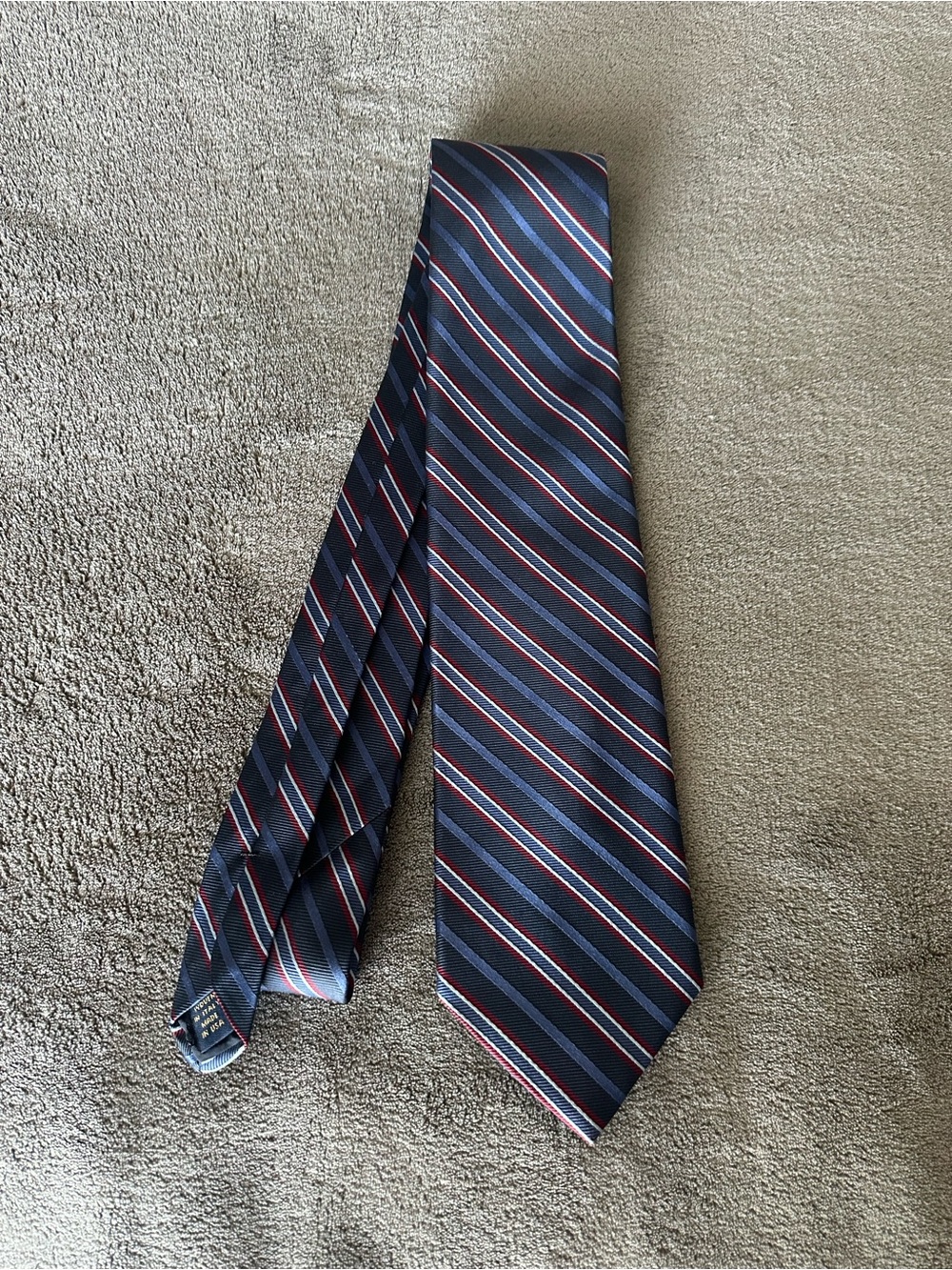 Brooks Brothers Navy Tie with Red and Light Blue Diagonal Stripes